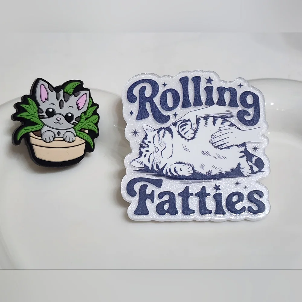 Cat Flatback Focal Bead Funny Rolling Fatties Flats Planar Badge Keychain Crafts